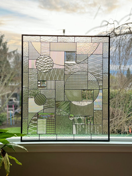 30" x 36" clear textured privacy stained glass window