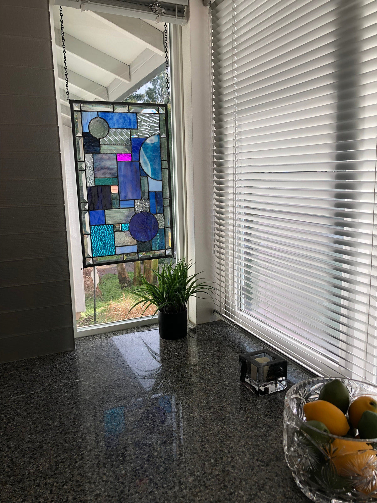 12.5" x 20.5" abstract stained glass panel