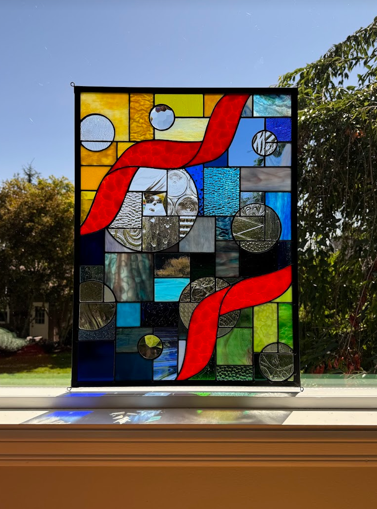 18" x 24" Abstract Ribbon Stained Glass Window Hanging