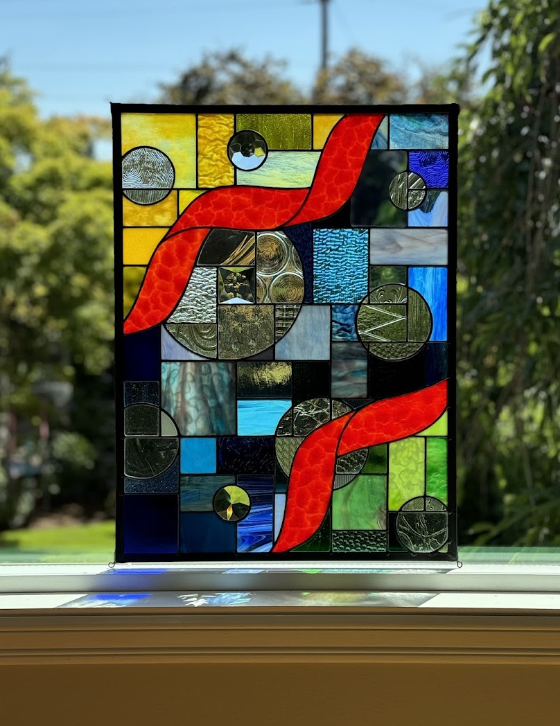 18" x 24" Abstract Ribbon Stained Glass Window Hanging
