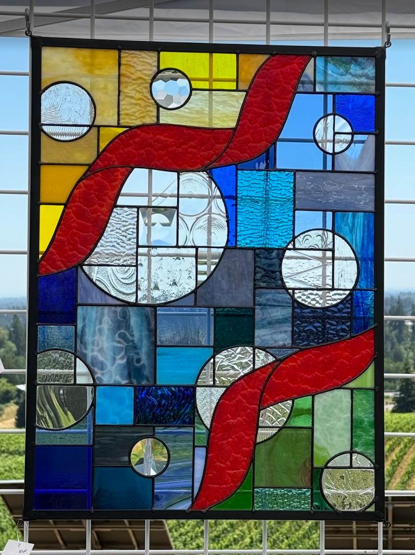 18" x 24" Abstract Ribbon Stained Glass Window Hanging