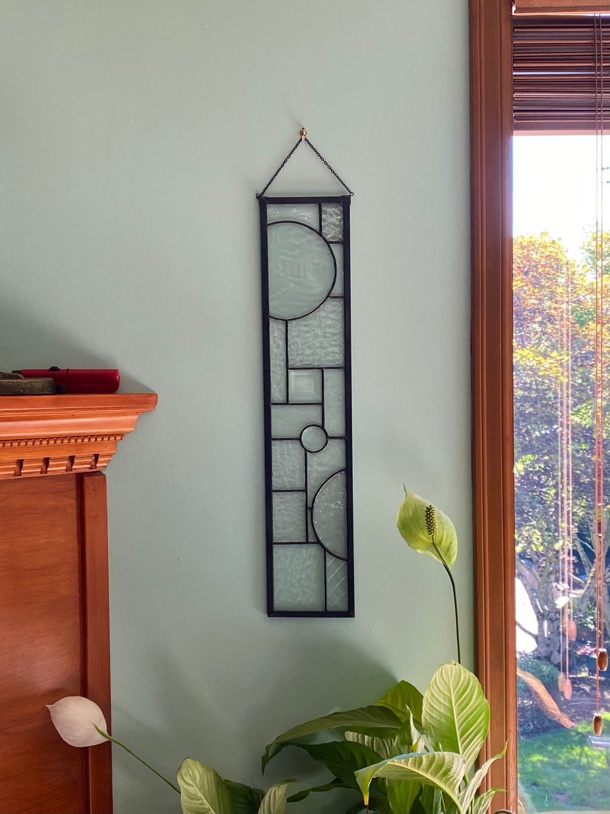 5" x 24" narrow abstract stained glass panel