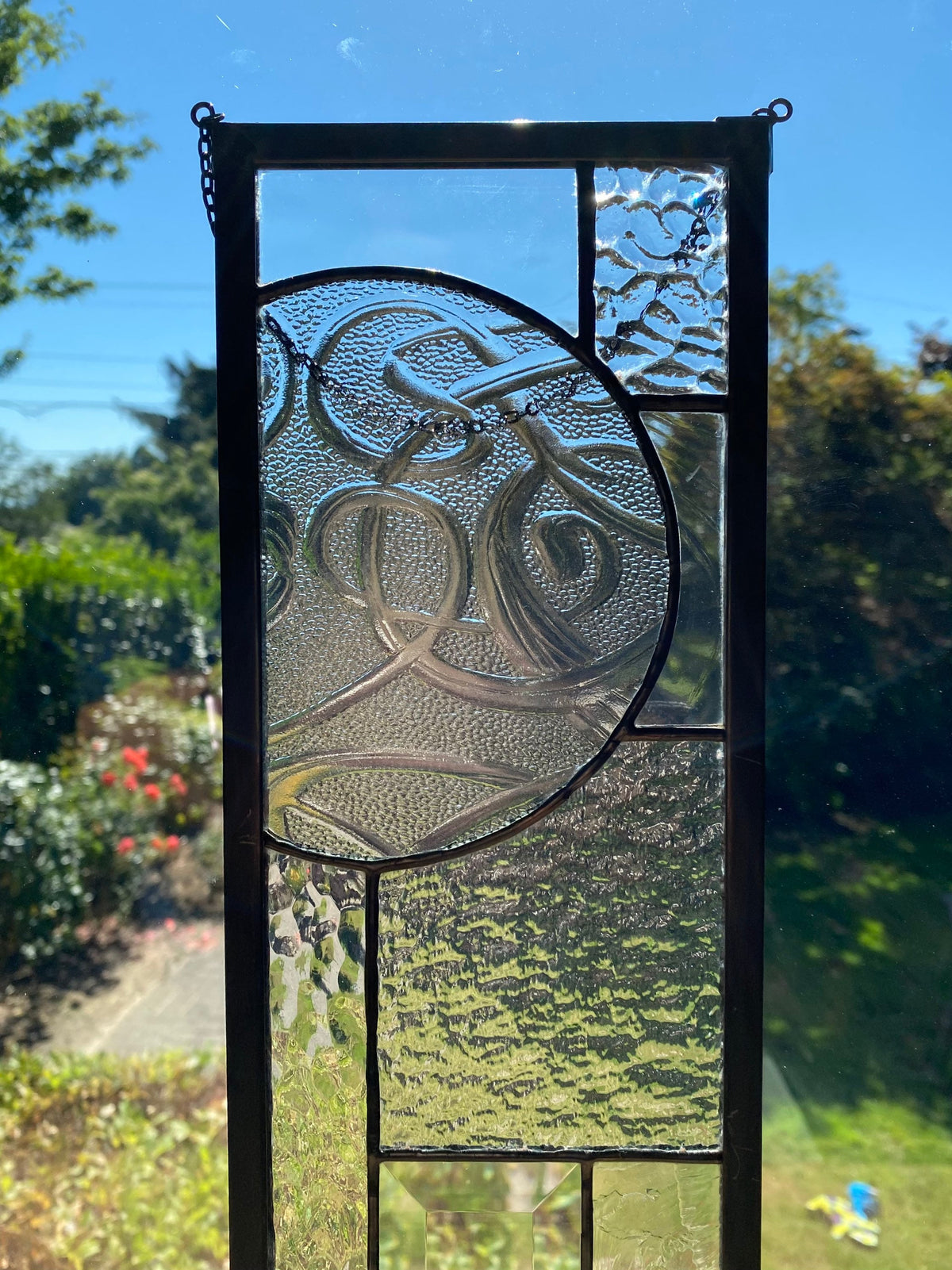 5" x 24" narrow abstract stained glass panel