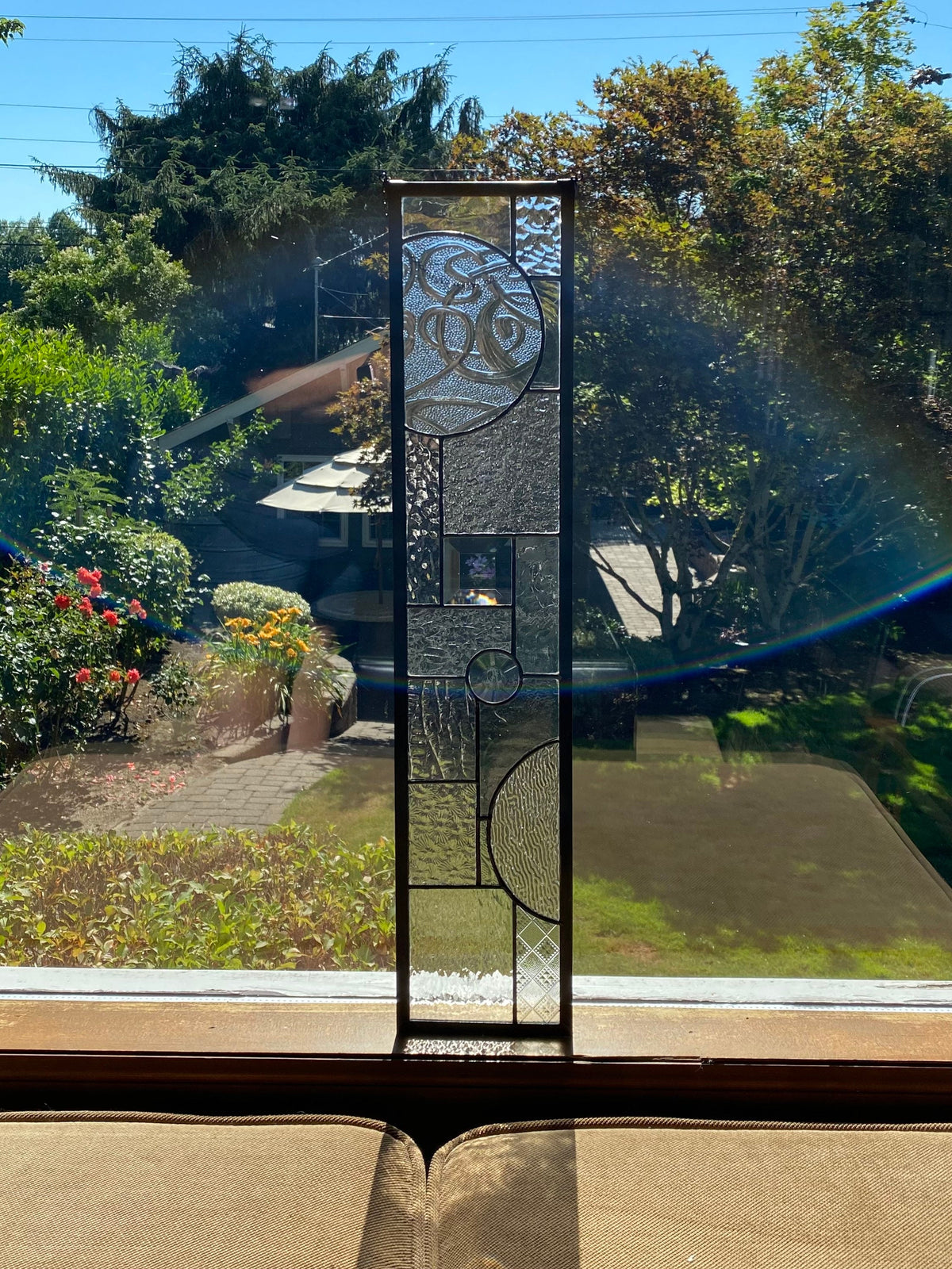 5" x 24" narrow abstract stained glass panel