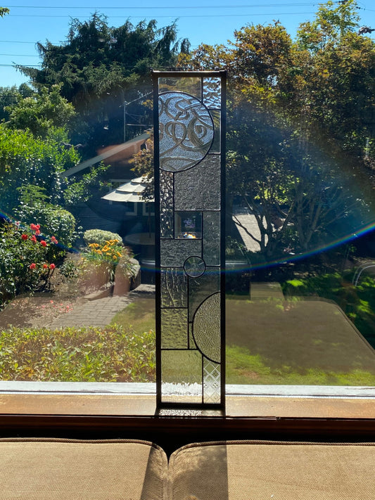5" x 24" narrow abstract stained glass panel