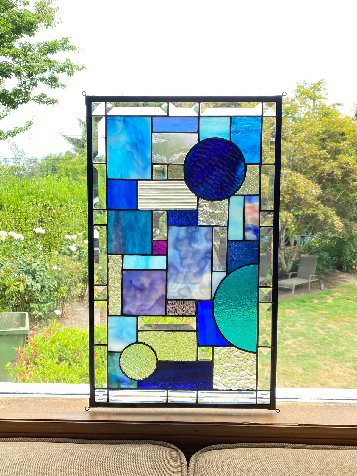 12.5" x 20.5" abstract stained glass panel