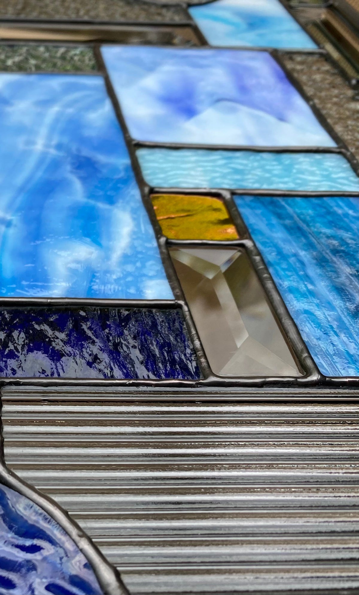 12.5" x 20.5" abstract stained glass panel