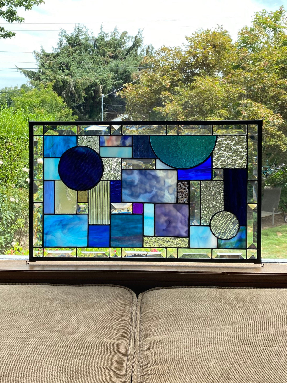 12.5" x 20.5" abstract stained glass panel