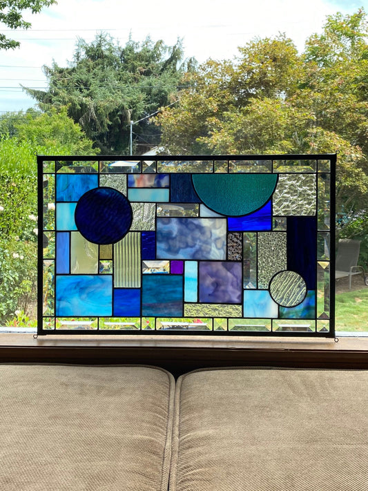 12.5" x 20.5" abstract stained glass panel