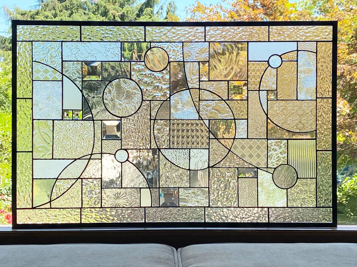 21" x 33" clear textured abstract stained glass window
