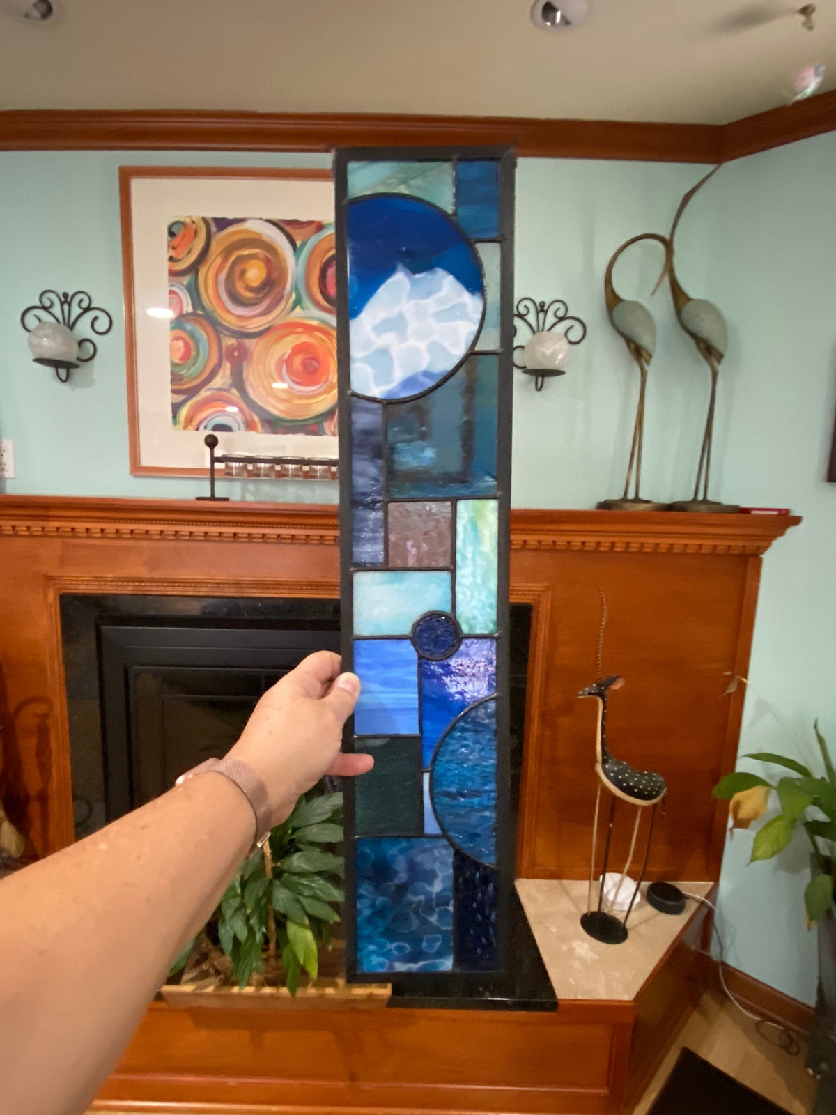 5" x 24" narrow abstract stained glass panel