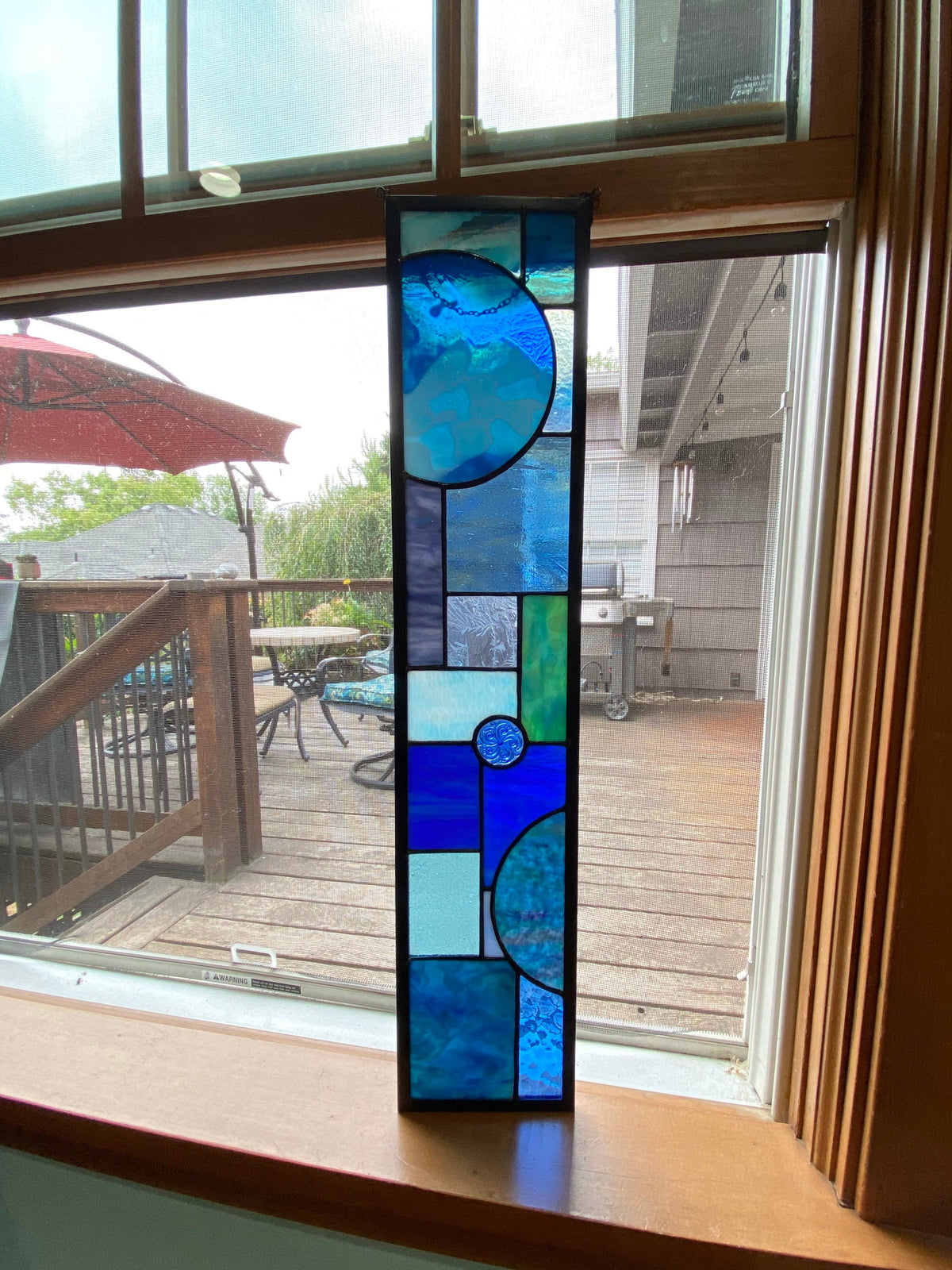 5" x 24" narrow abstract stained glass panel