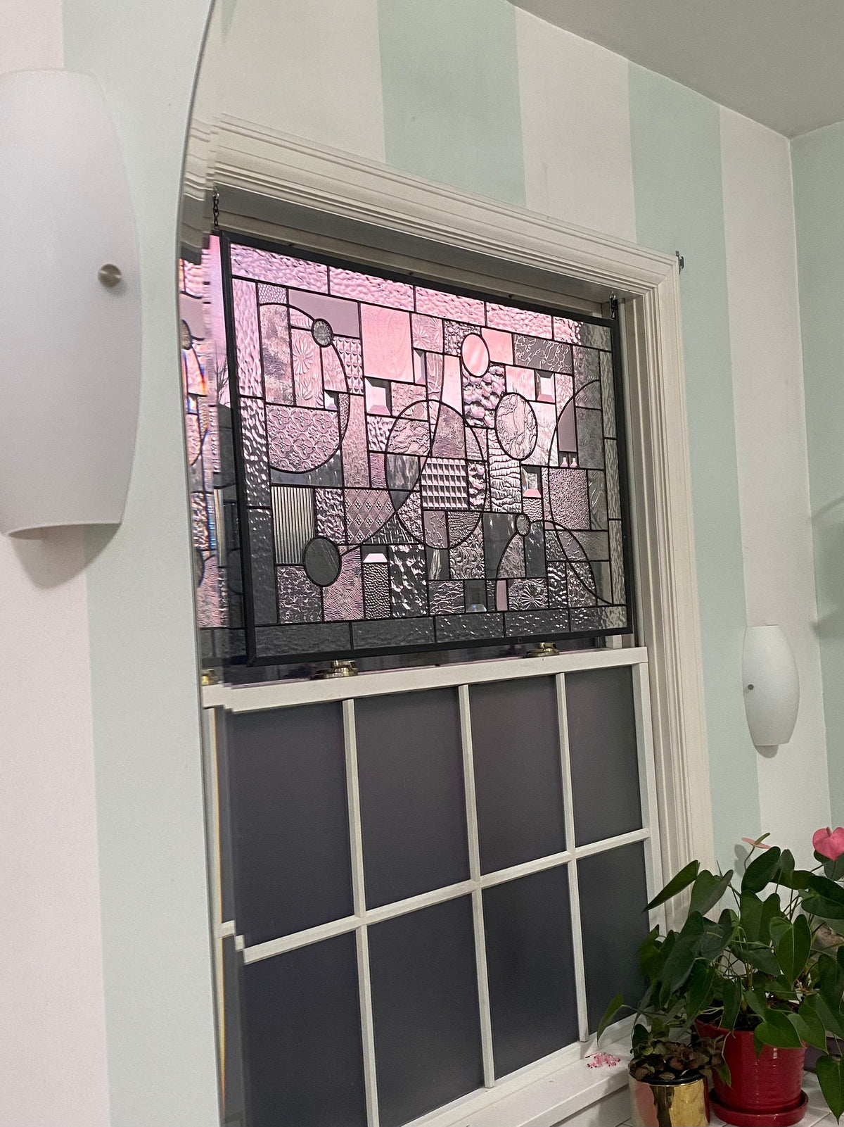 21" x 33" clear textured abstract stained glass window