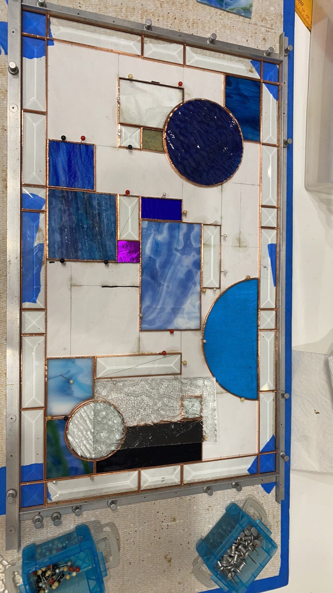 12.5" x 20.5" abstract stained glass panel