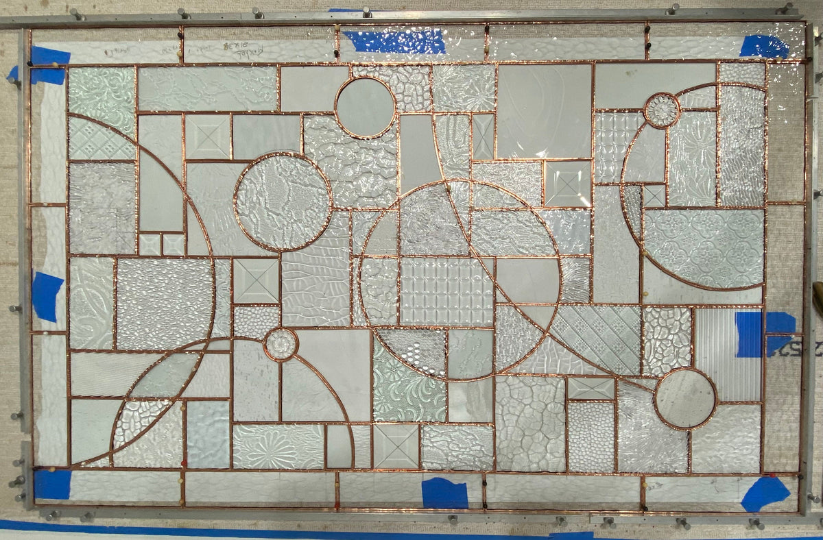 21" x 33" clear textured abstract stained glass window