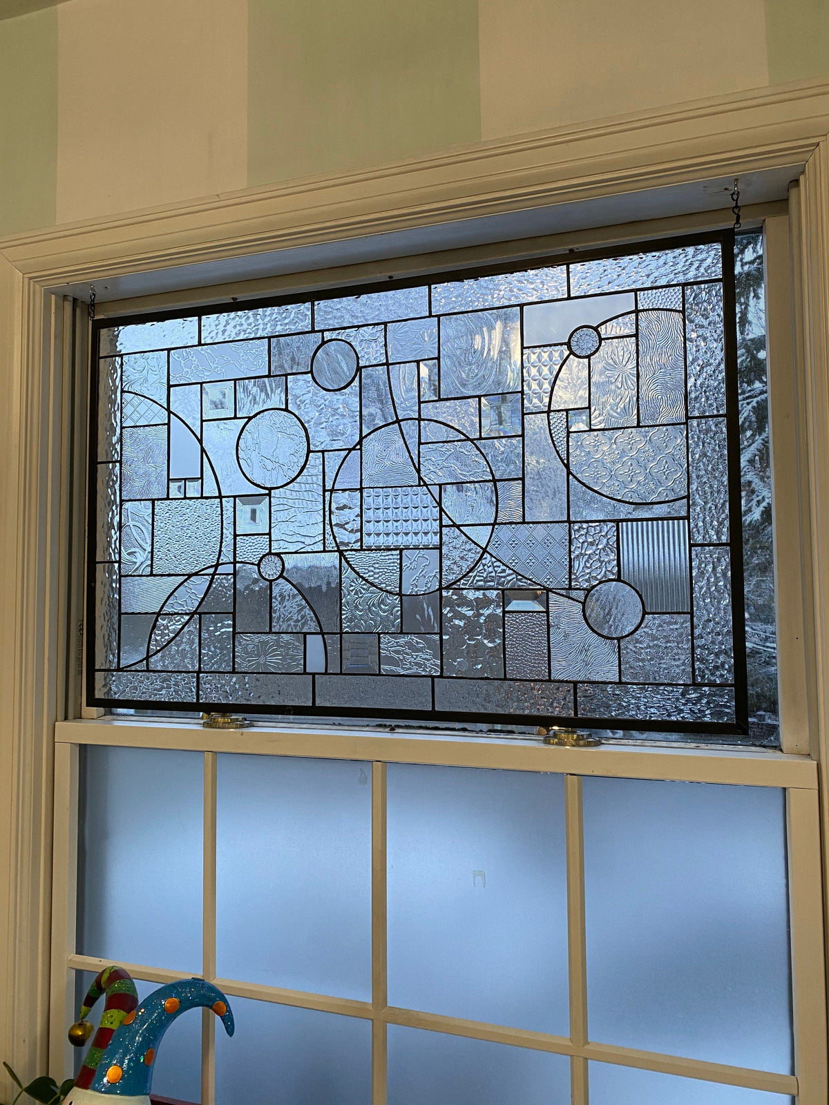 21" x 33" clear textured abstract stained glass window
