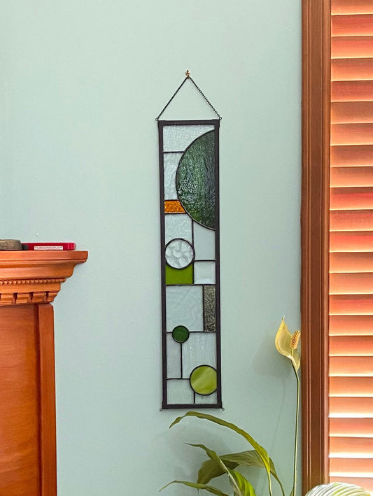 5" x 24" half circle abstract stained glass panel