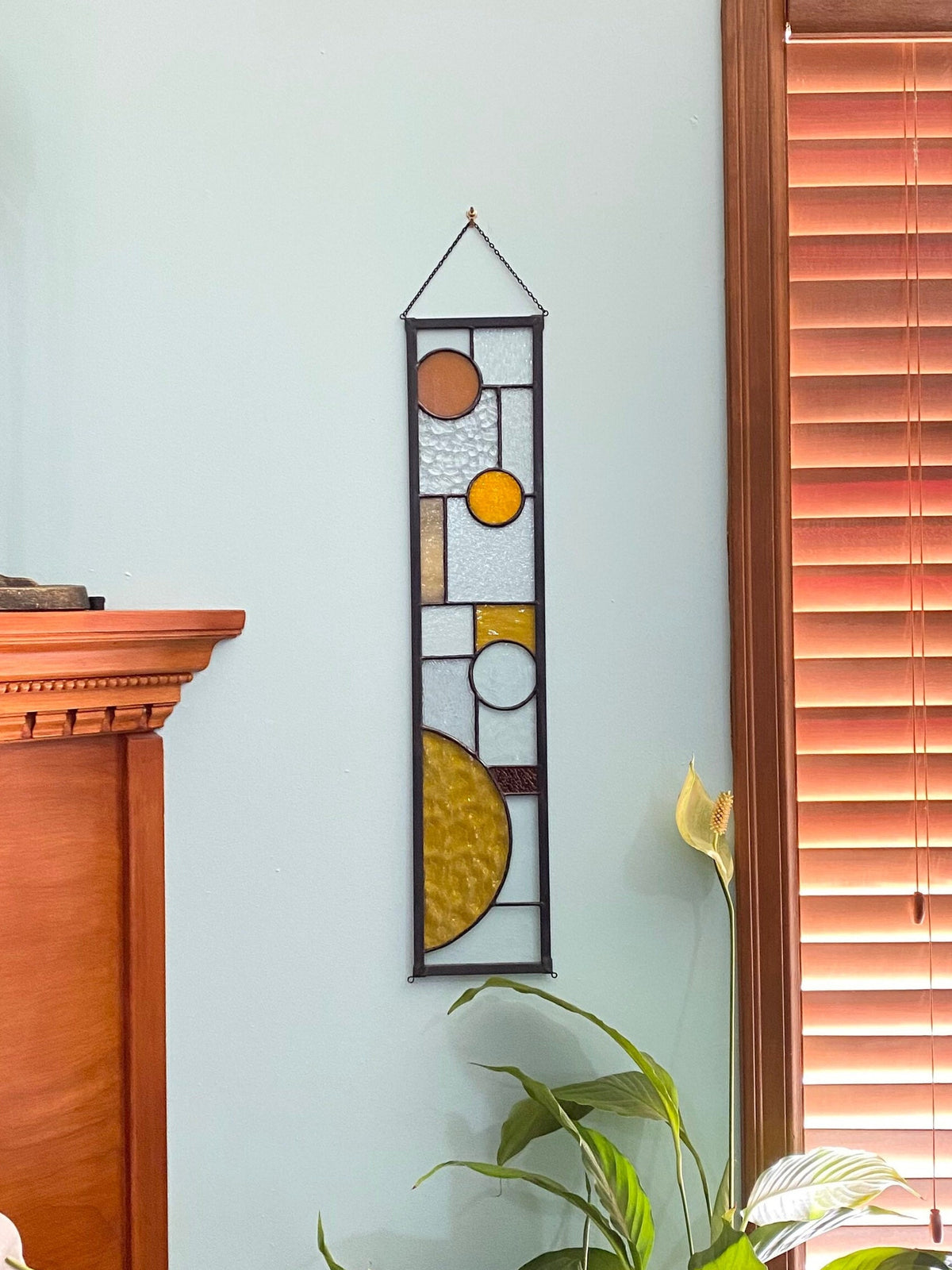 5" x 24" half circle abstract stained glass panel