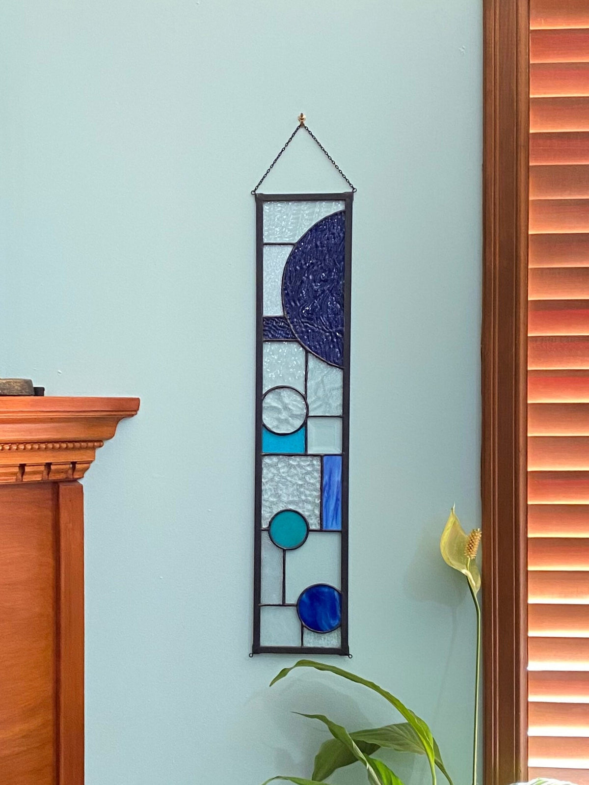5" x 24" half circle abstract stained glass panel