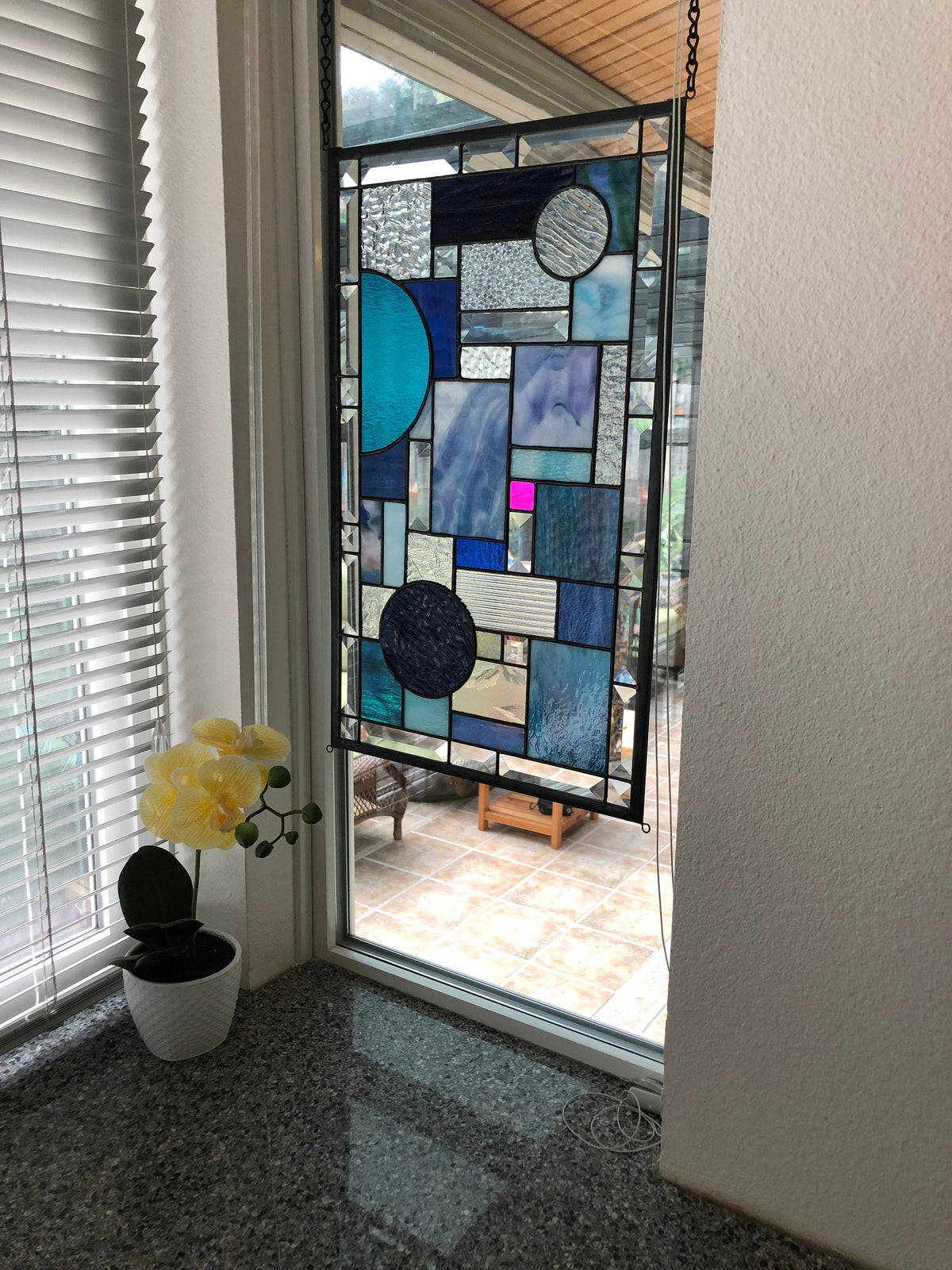 12.5" x 20.5" abstract stained glass panel