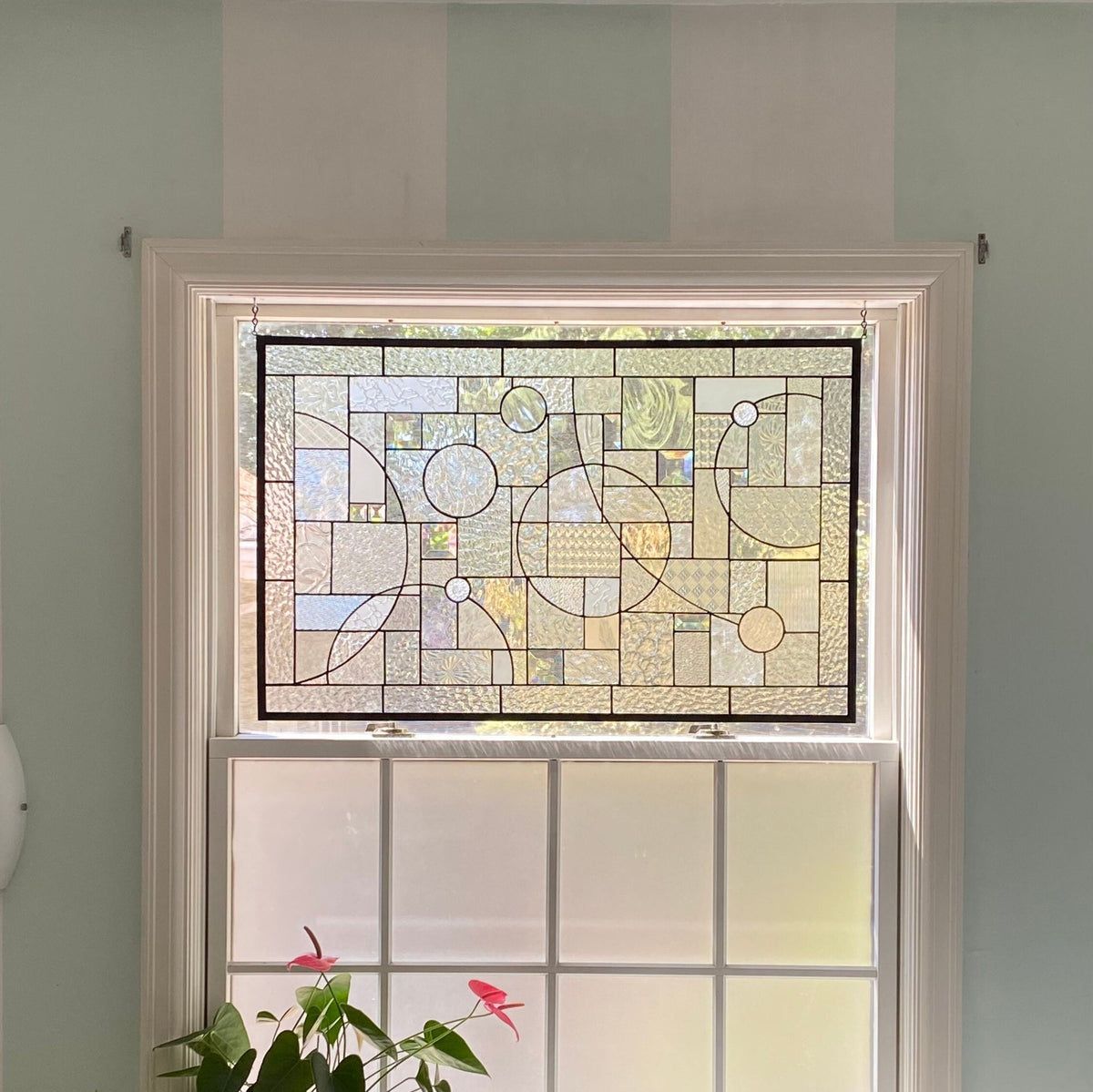 21" x 33" clear textured abstract stained glass window