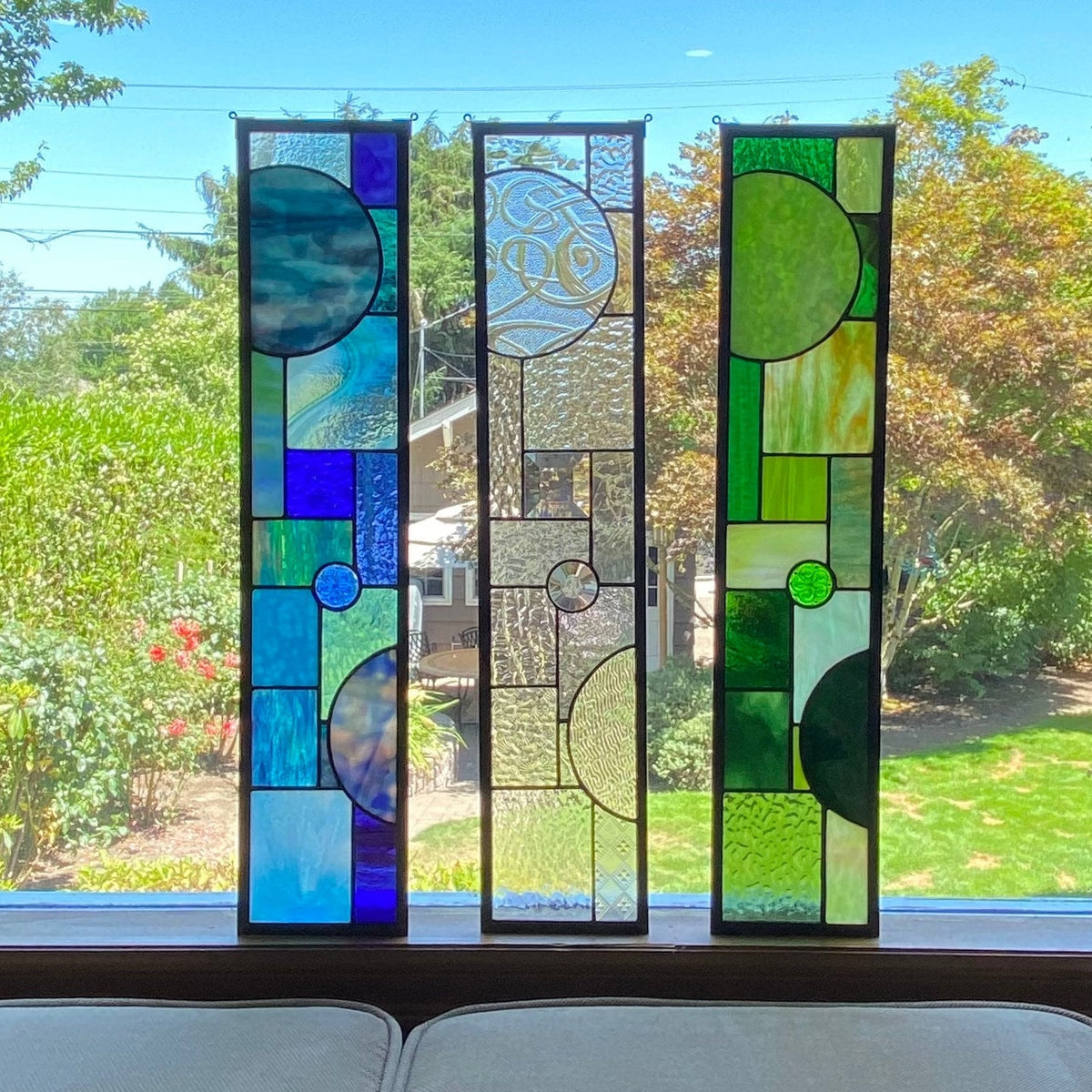 5" x 24" narrow abstract stained glass panel