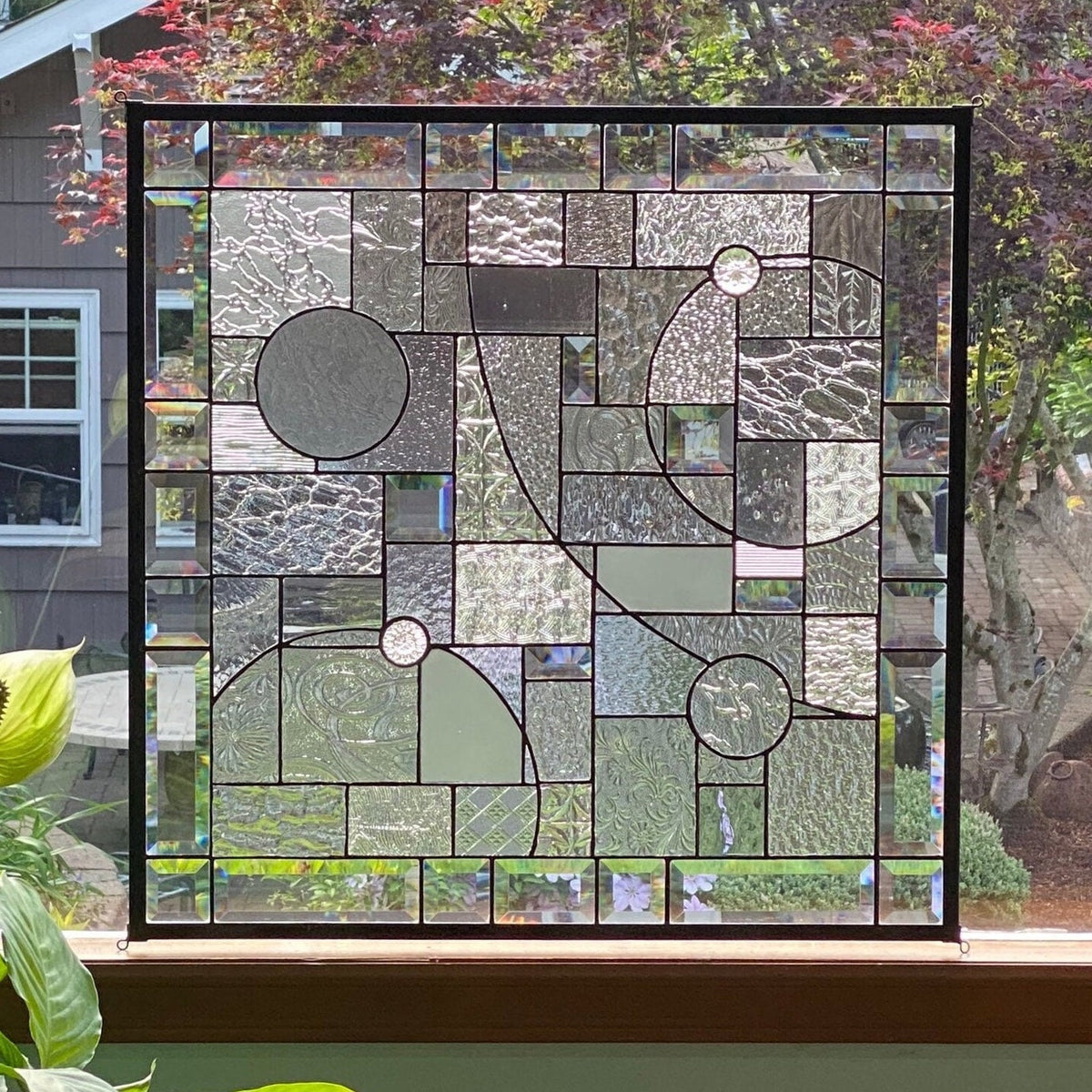 24 x 24 inch abstract stained glass panel