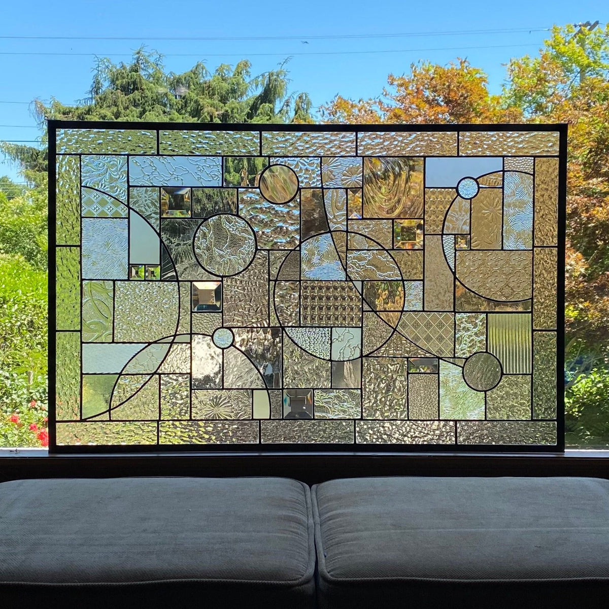 21" x 33" clear textured abstract stained glass window