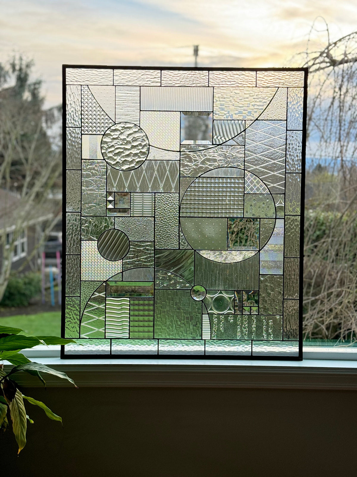 30" x 36" clear textured privacy stained glass window