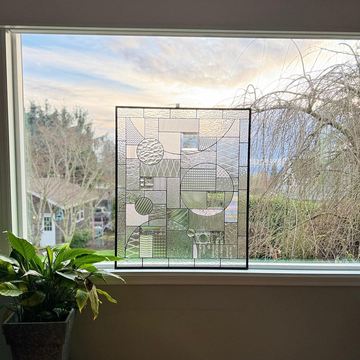 30" x 36" clear textured privacy stained glass window