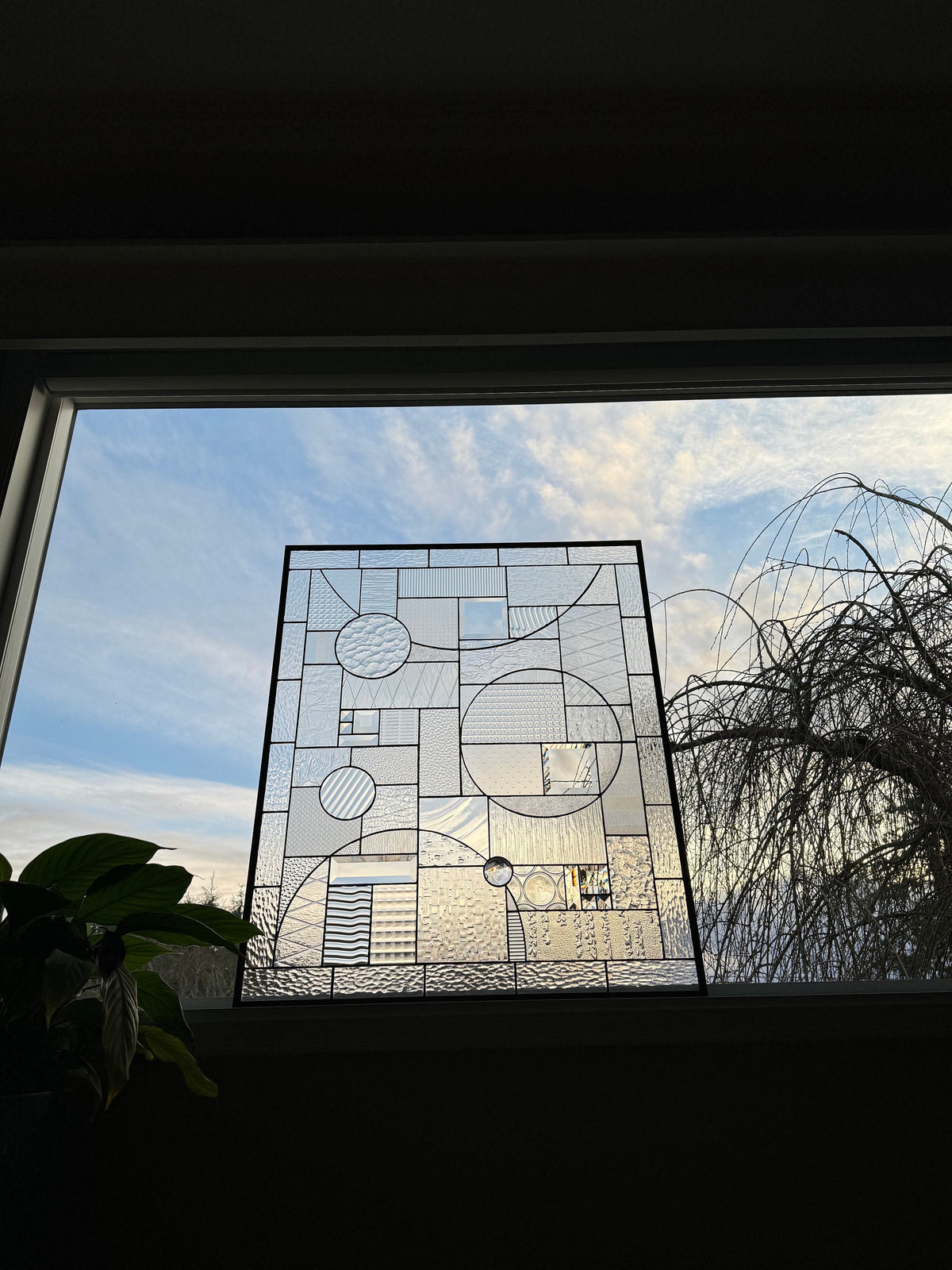 30" x 36" clear textured privacy stained glass window