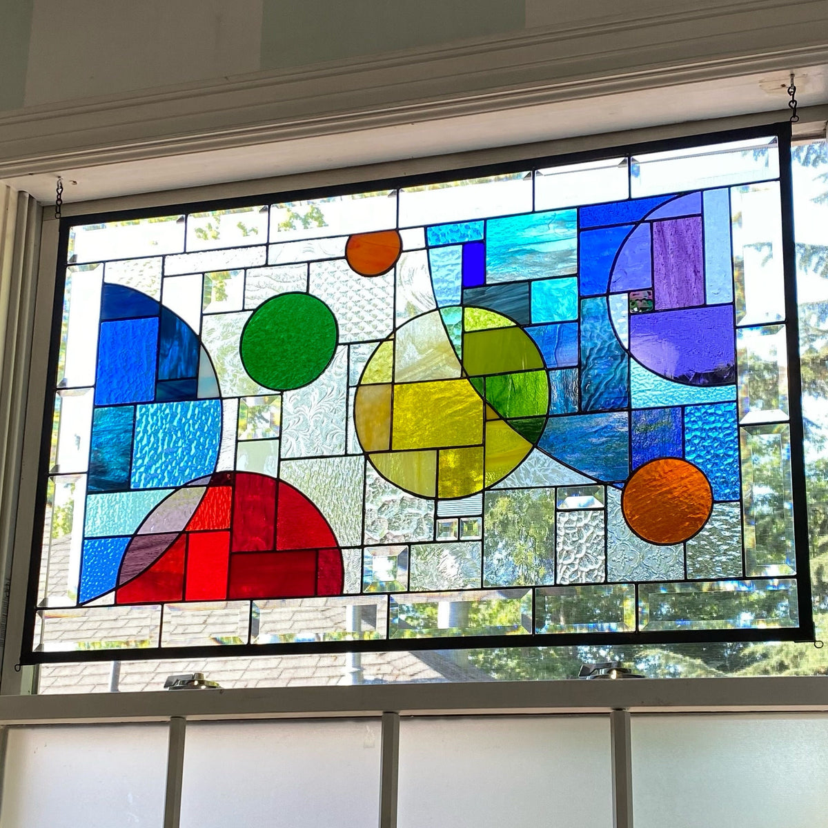 21" x 33" rainbow abstract stained glass window