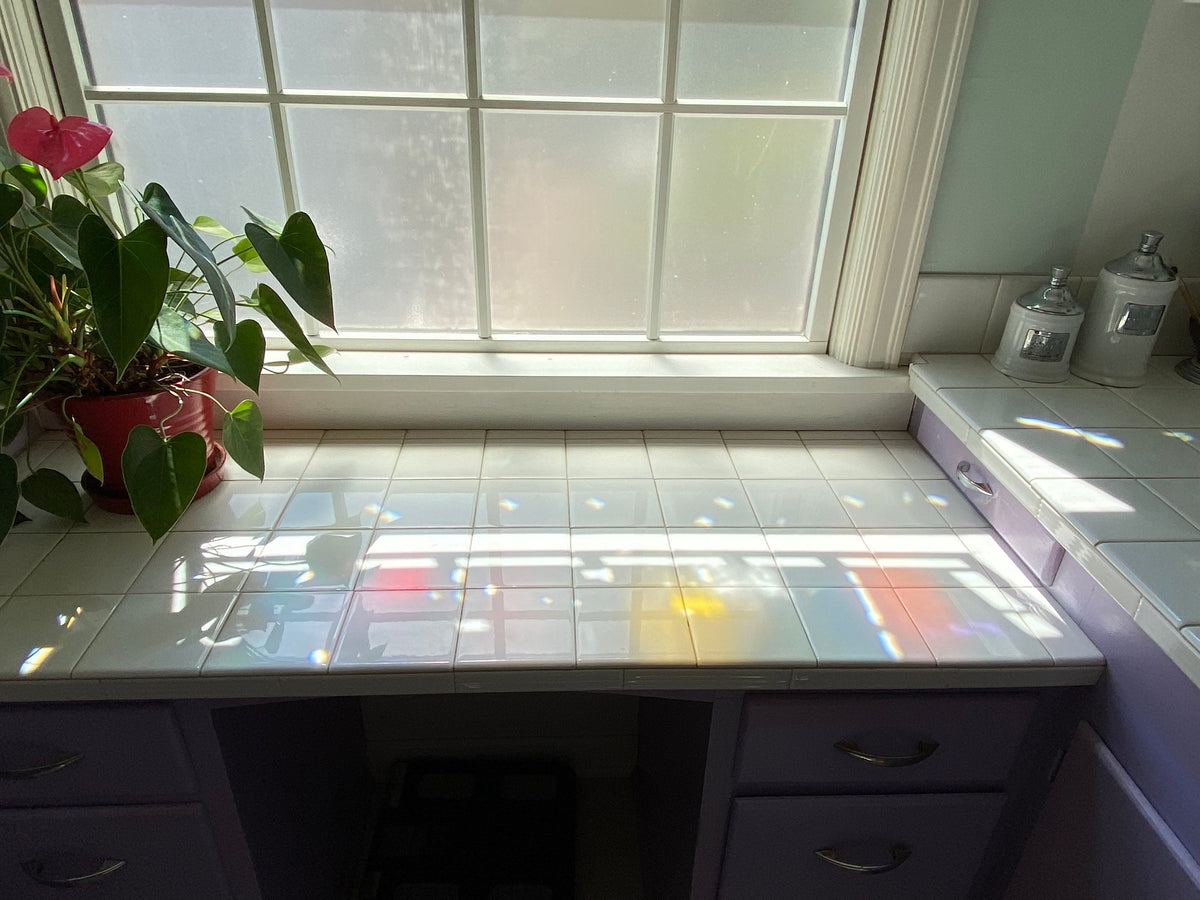 21" x 33" rainbow abstract stained glass window