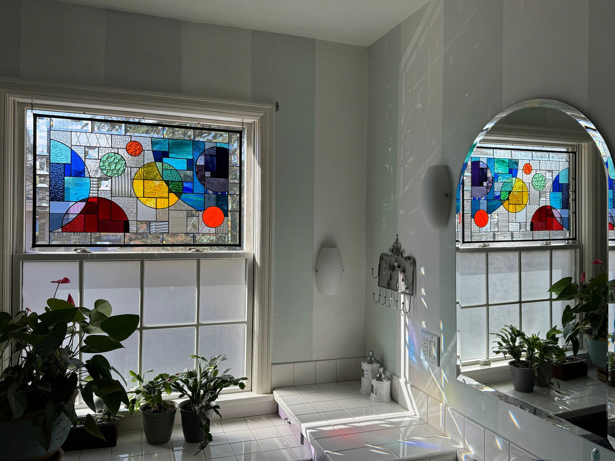 21" x 33" rainbow abstract stained glass window