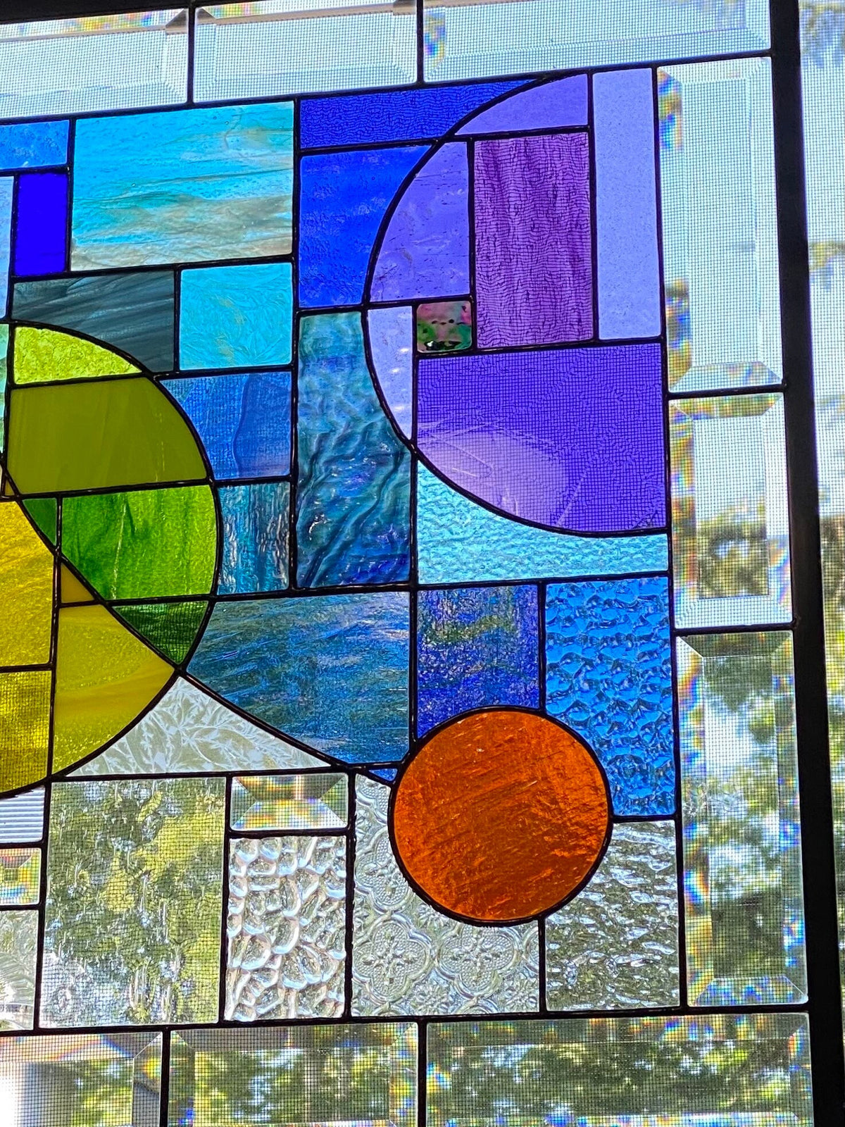 21" x 33" rainbow abstract stained glass window