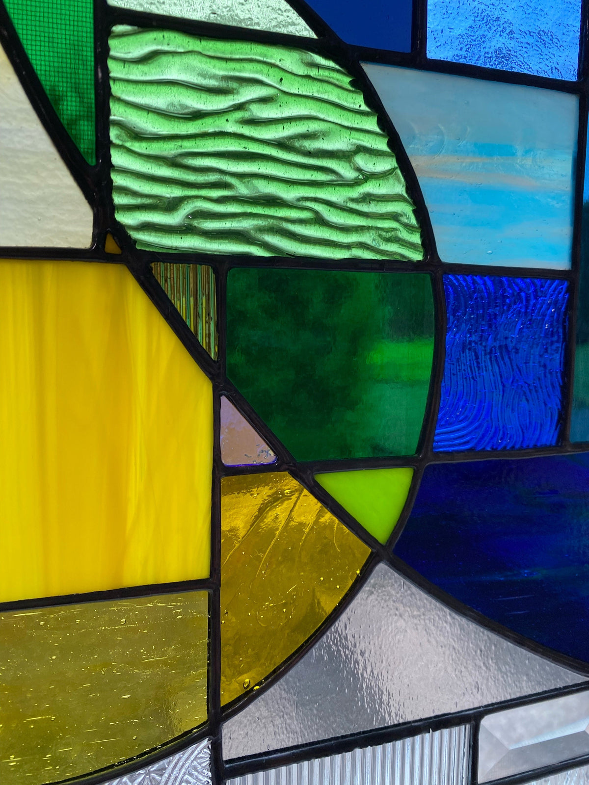 21" x 33" rainbow abstract stained glass window