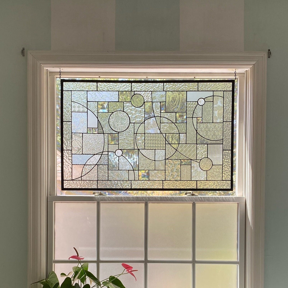 21" x 33" clear textured abstract stained glass window
