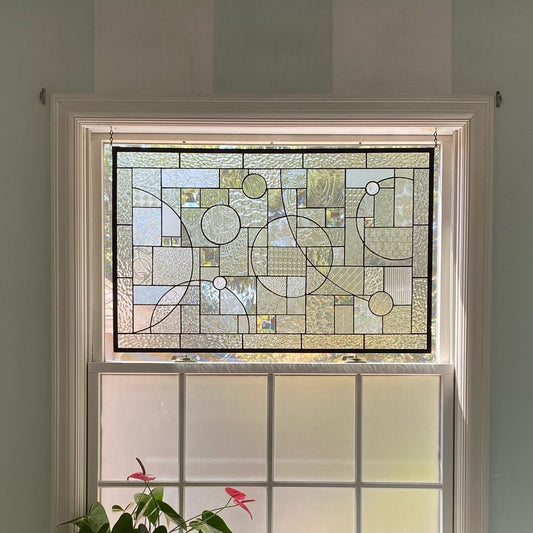 21" x 33" clear textured abstract stained glass window