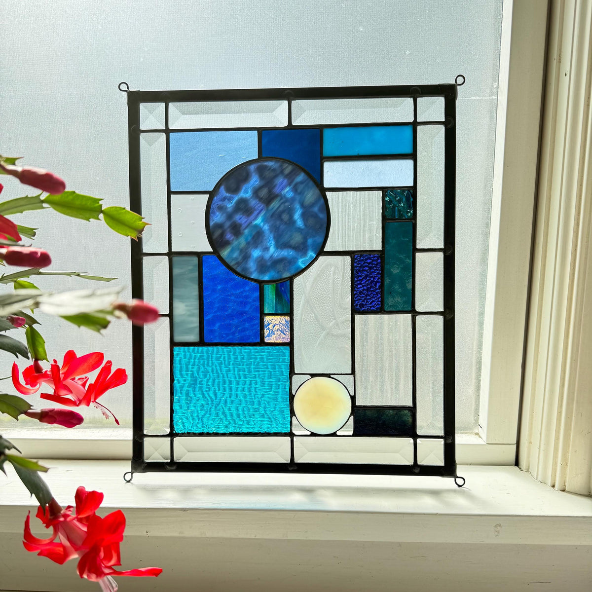 10.5" x 12.5" abstract stained glass panel example