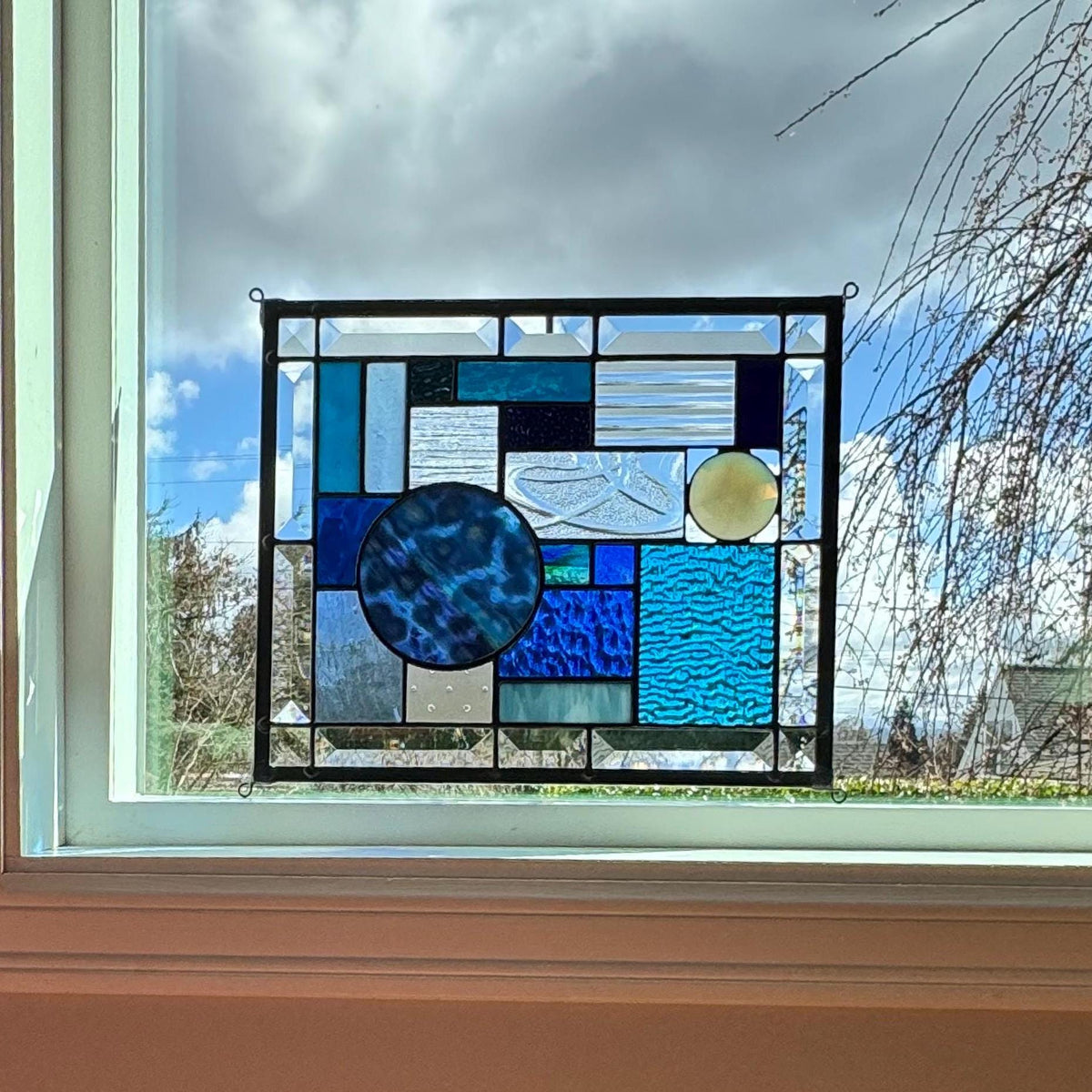 10.5" x 12.5" abstract stained glass panel example