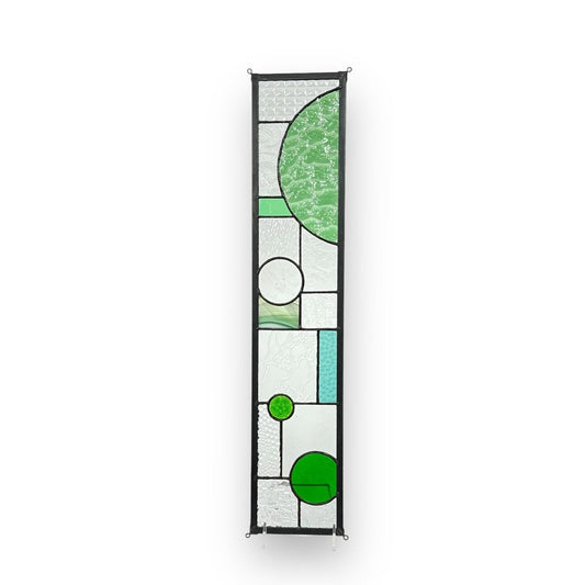5" x 24" green half circle abstract stained glass panel