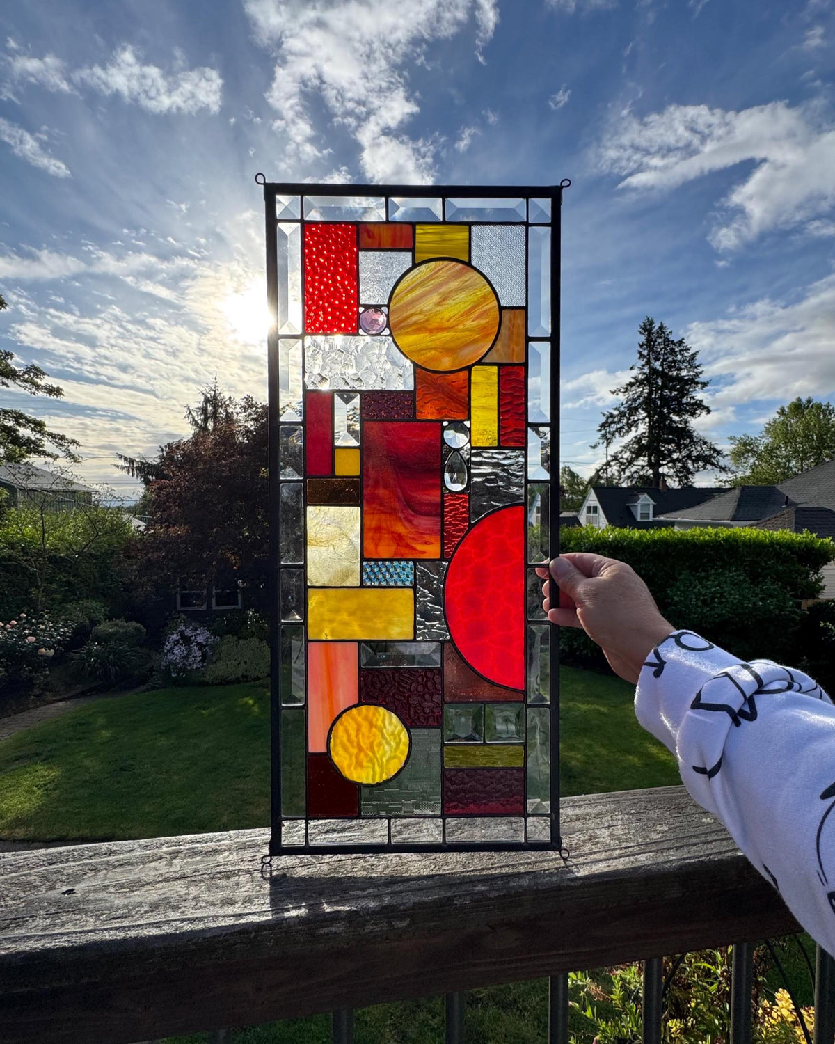 Warm colors abstract stained glass panel