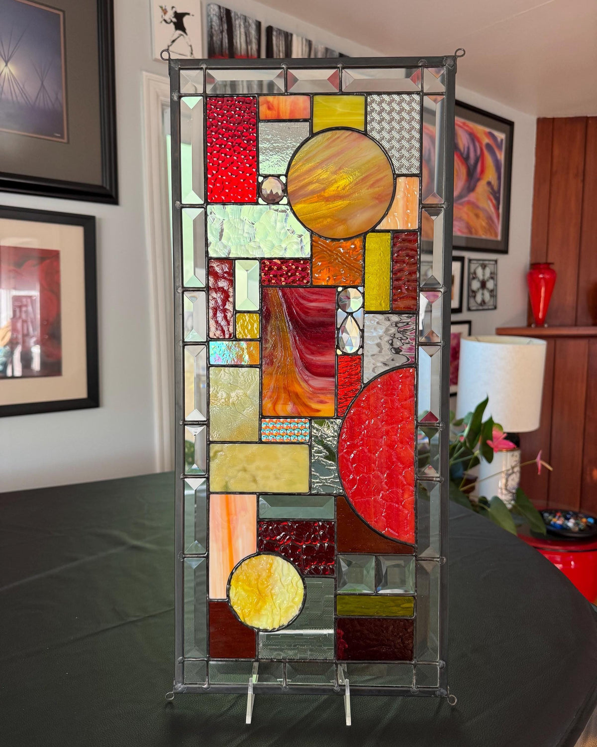 Warm colors abstract stained glass panel