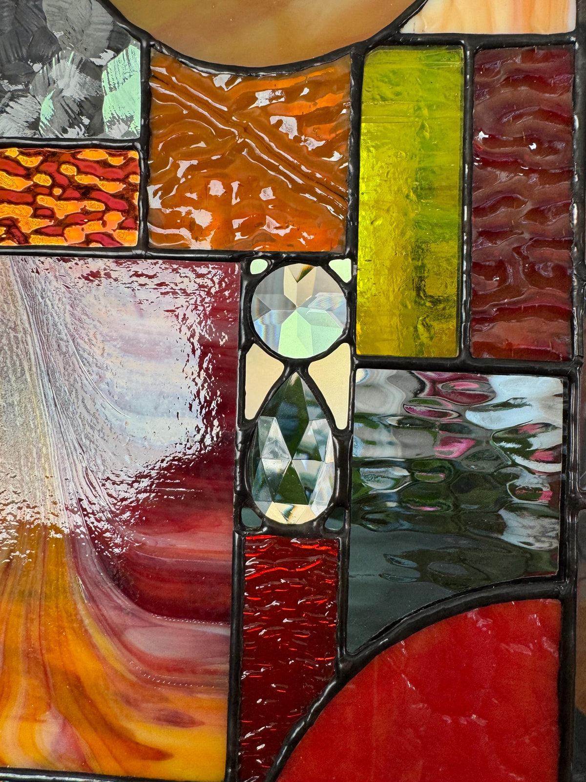 Warm colors abstract stained glass panel