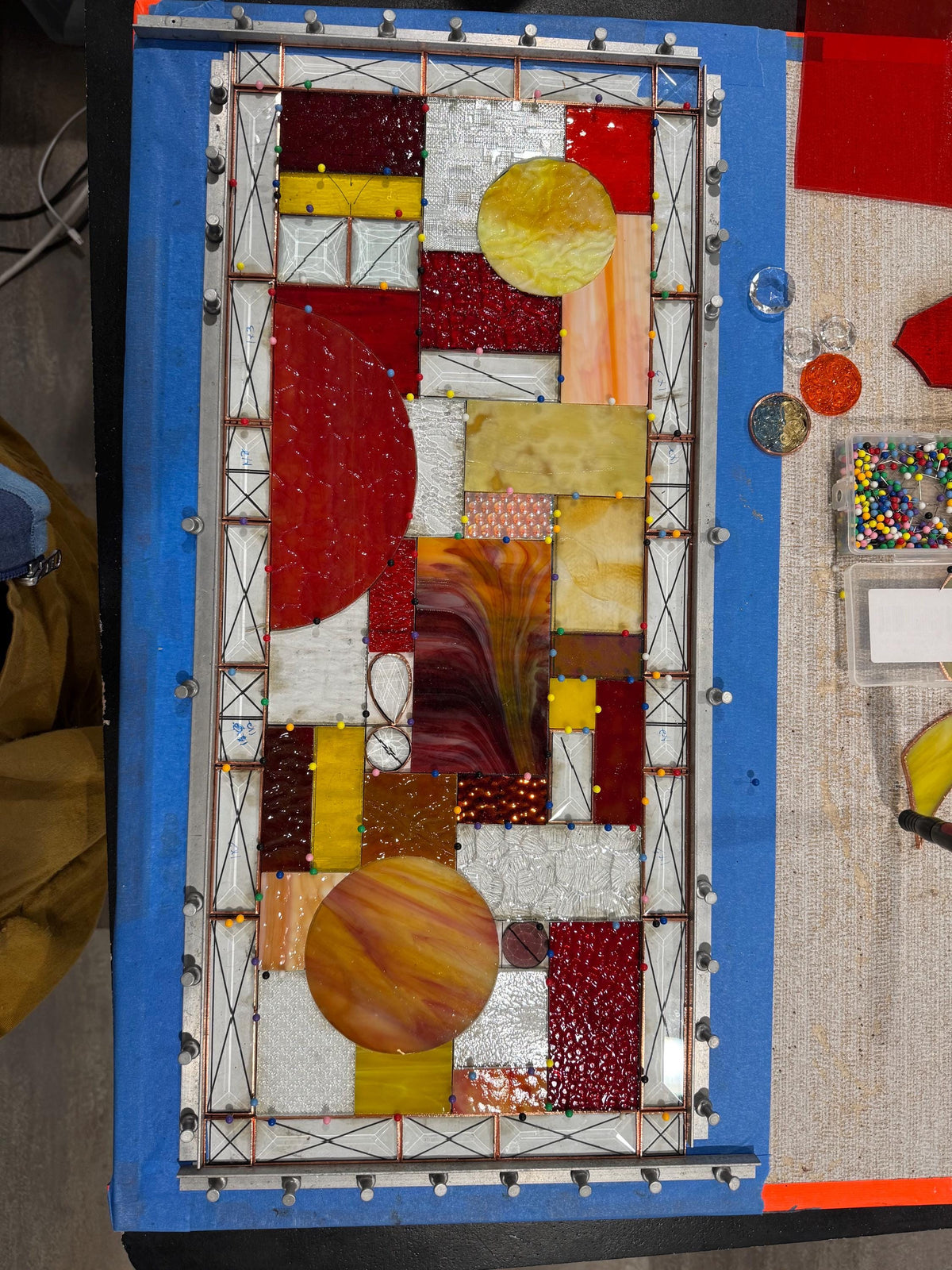 Warm colors abstract stained glass panel