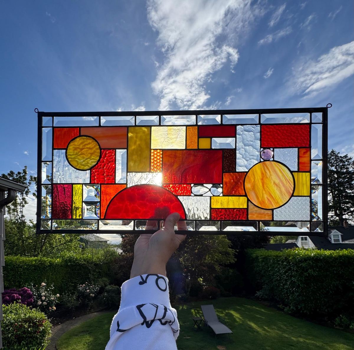 Warm colors abstract stained glass panel