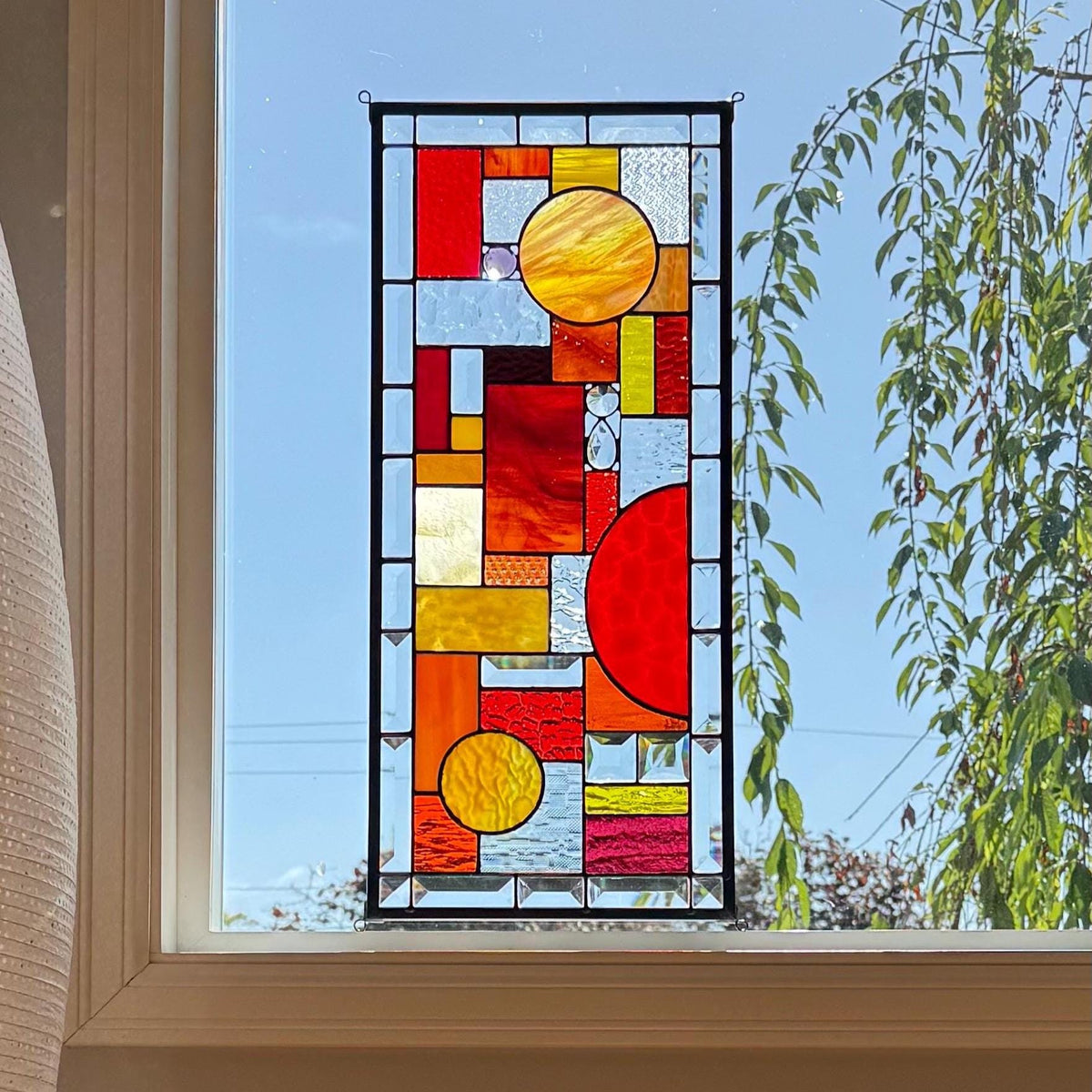 Warm colors abstract stained glass panel