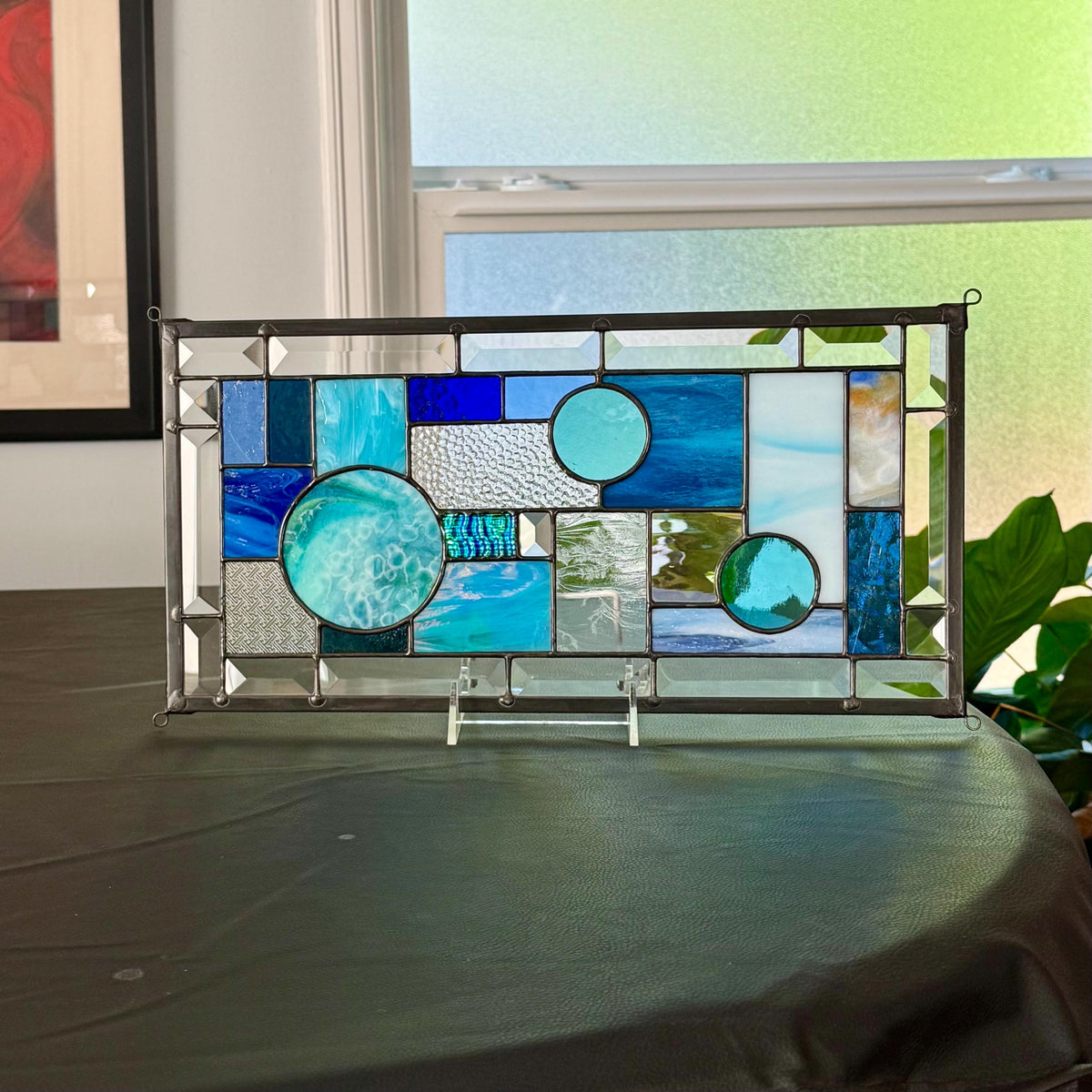 8.5" x 16.5" abstract stained glass panel example