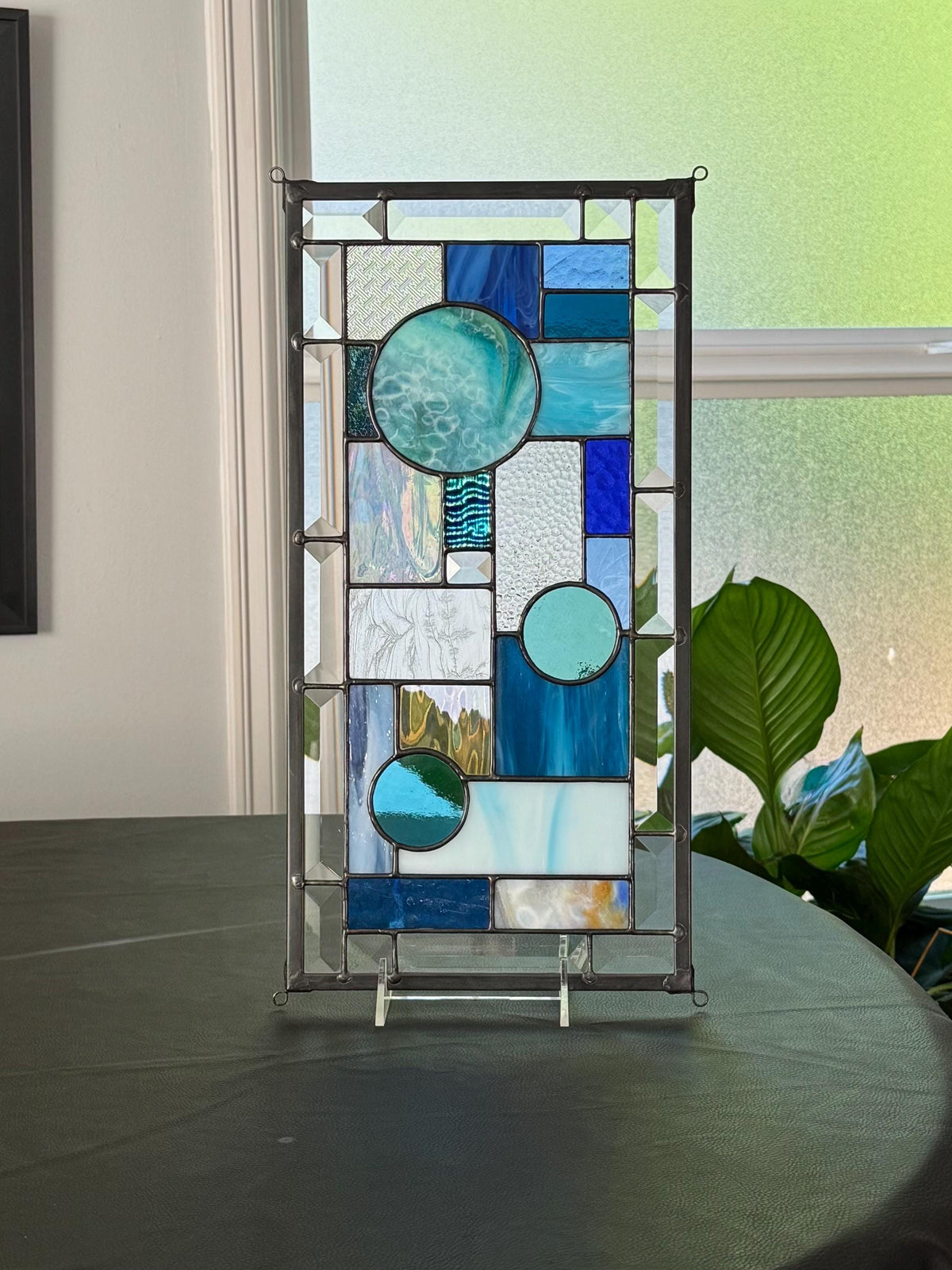 8.5" x 16.5" abstract stained glass panel example
