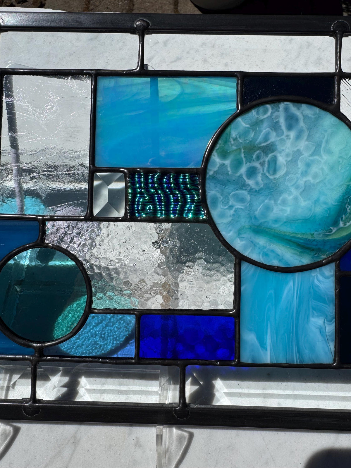 8.5" x 16.5" abstract stained glass panel example